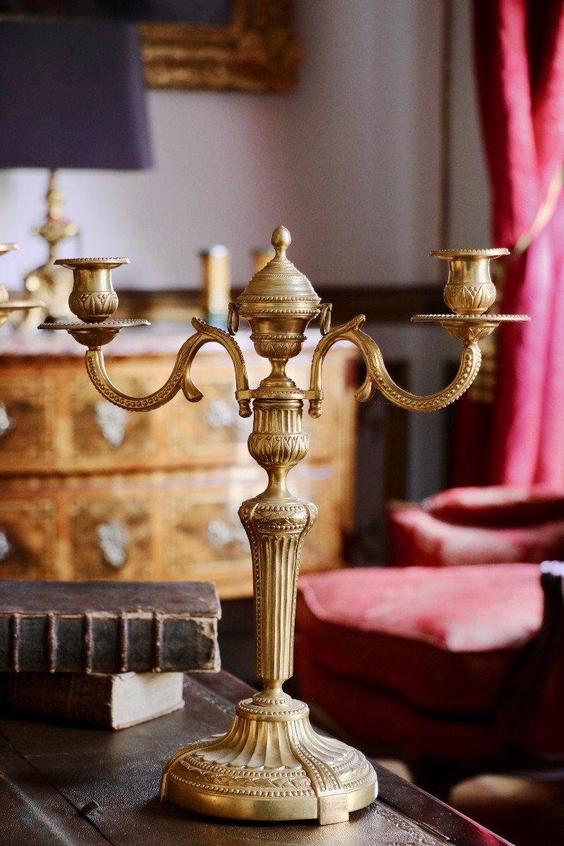 Pair Of Candelabra With Three Arms Of Lights-photo-4