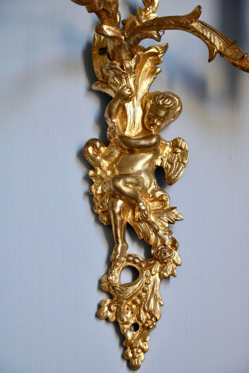 Pair Of Gilt And Chiseled Bronze Sconces With Two Arms Of Light-photo-4