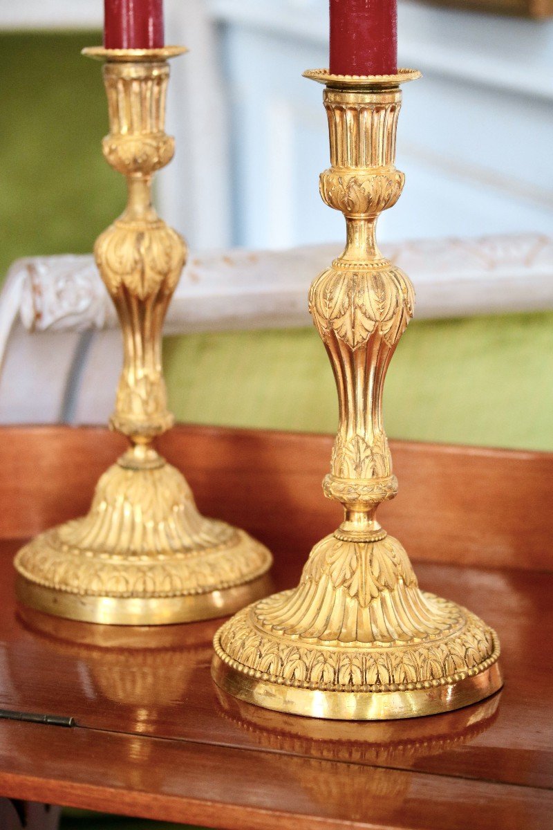 Pair Of Candlesticks In Gilt And Chiseled Bronze-photo-2