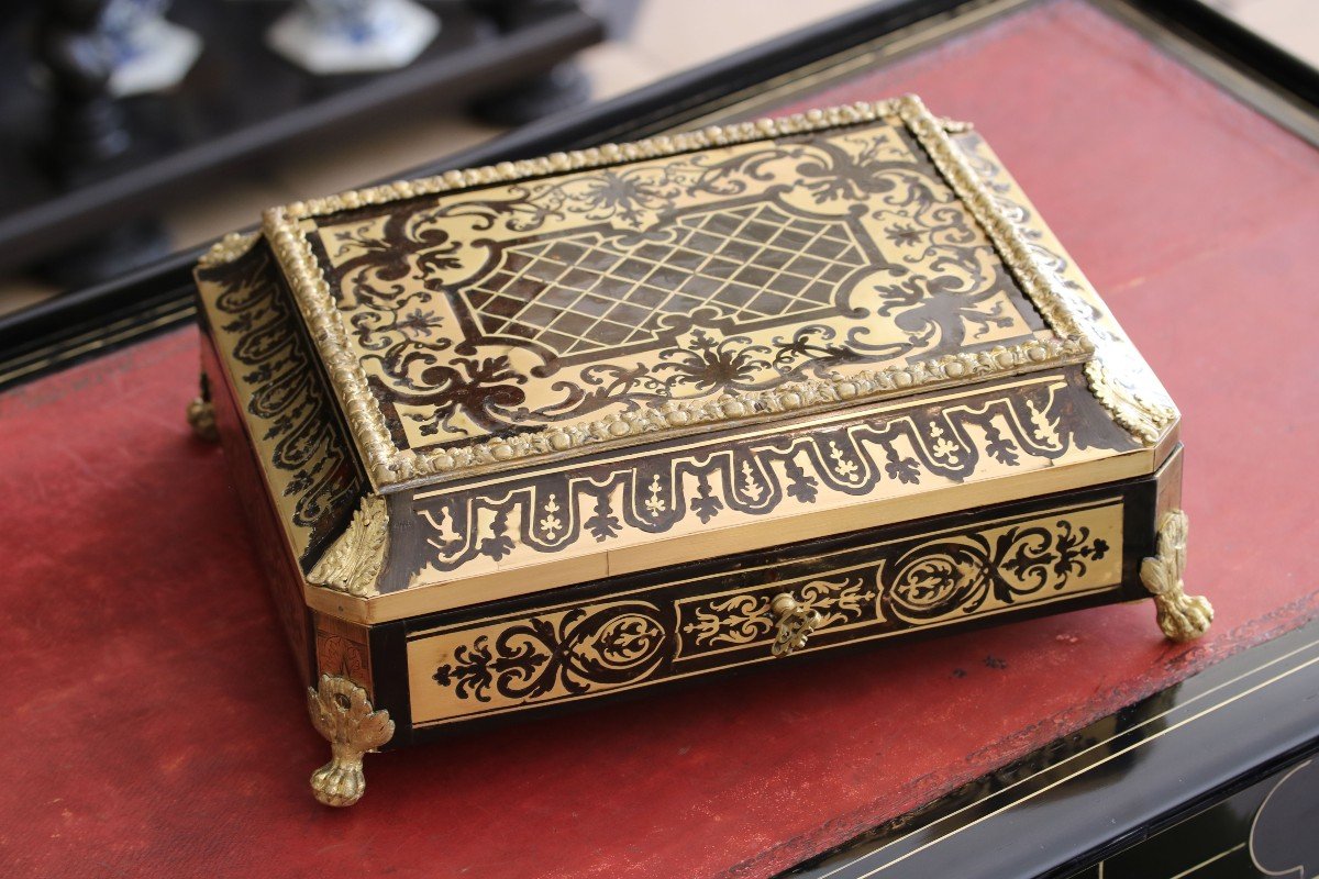 Coffret à Doucine En Marqueterie Boulle-photo-3