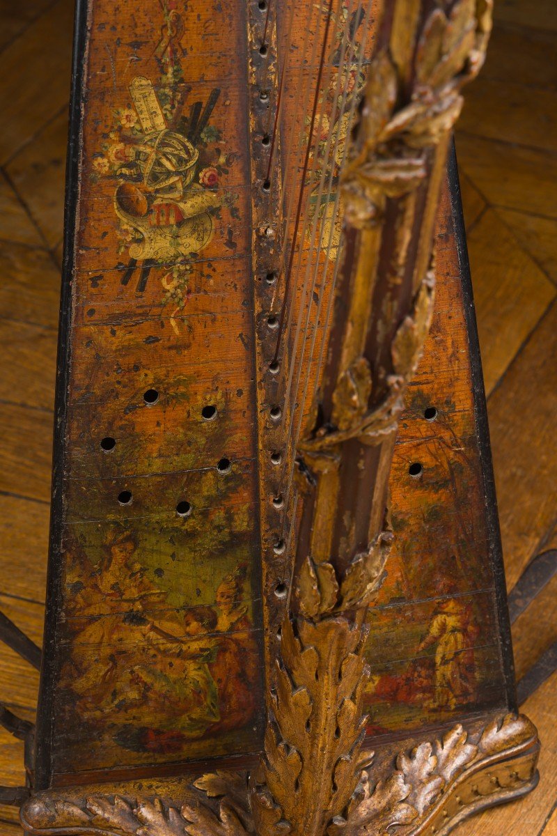 Louis XVI Period Gilded And Carved Wooden Pedal Harp-photo-2