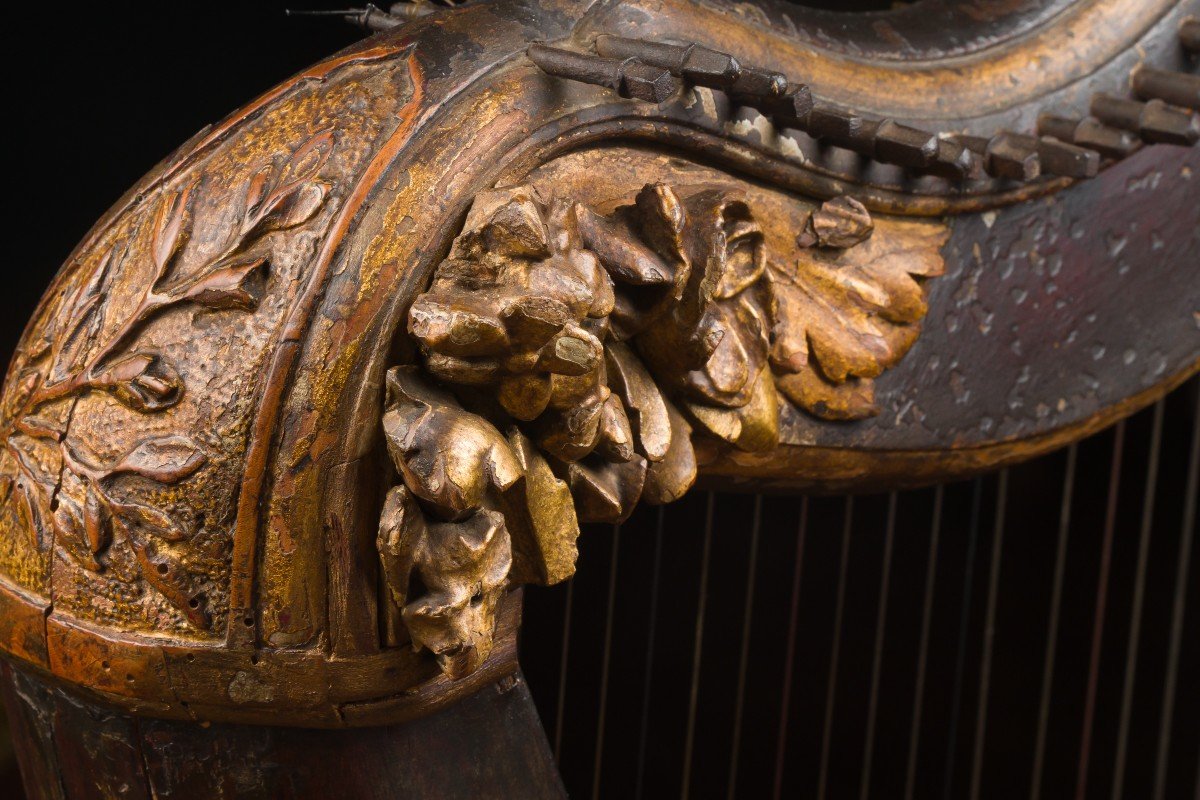 Louis XVI Period Gilded And Carved Wooden Pedal Harp-photo-8
