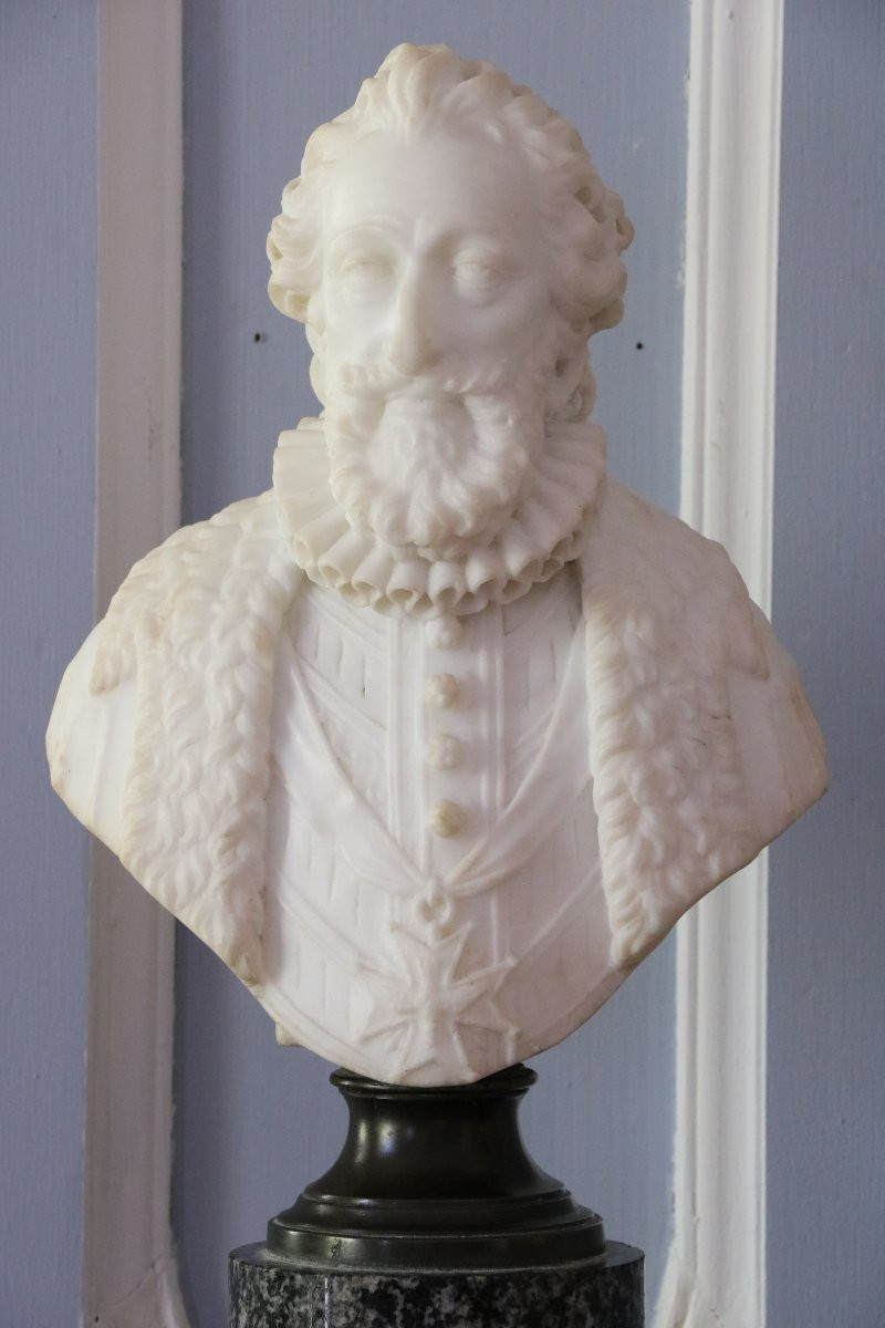 Pair Of Marble Busts Depicting James I, King Of England, And Henry Iv, King Of France-photo-2