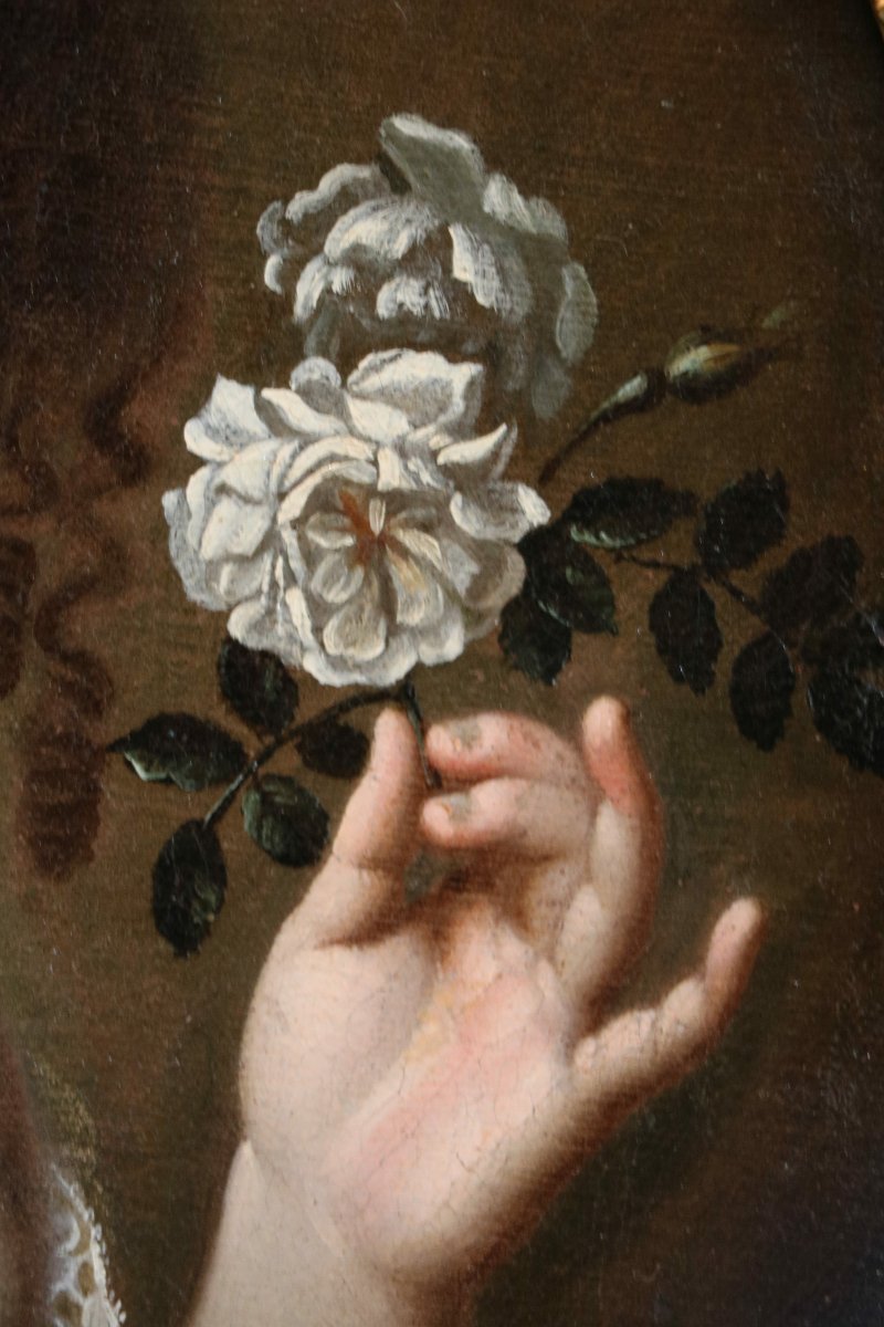« La Dame à La Rose » Attribué à Charles Et Henri Beaubrun, Dit Les Frères Beaubrun.-photo-2