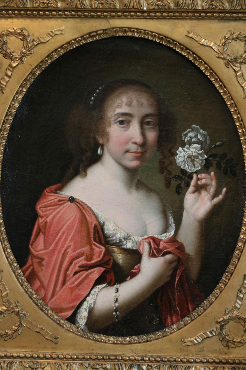 « La Dame à La Rose » Attribué à Charles Et Henri Beaubrun, Dit Les Frères Beaubrun.-photo-4
