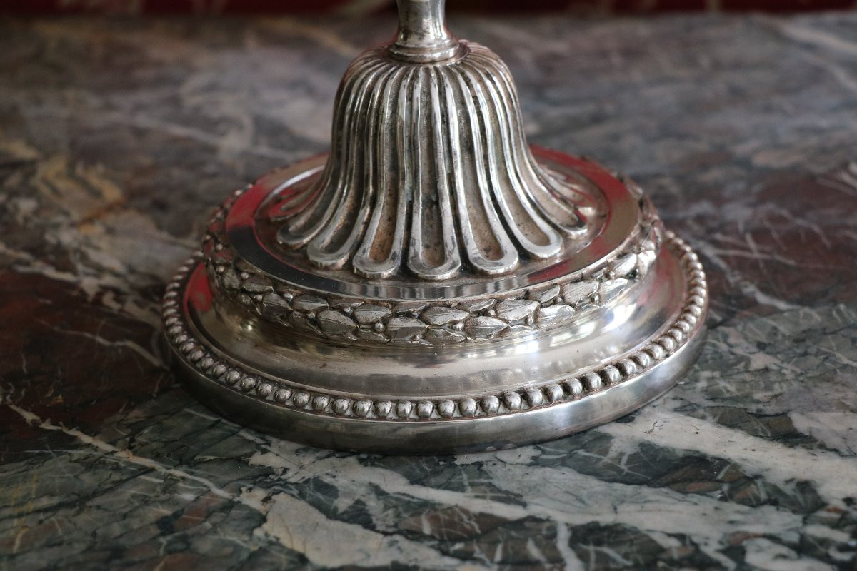 Pair Of Four-arm Plated Metal Candlesticks-photo-3