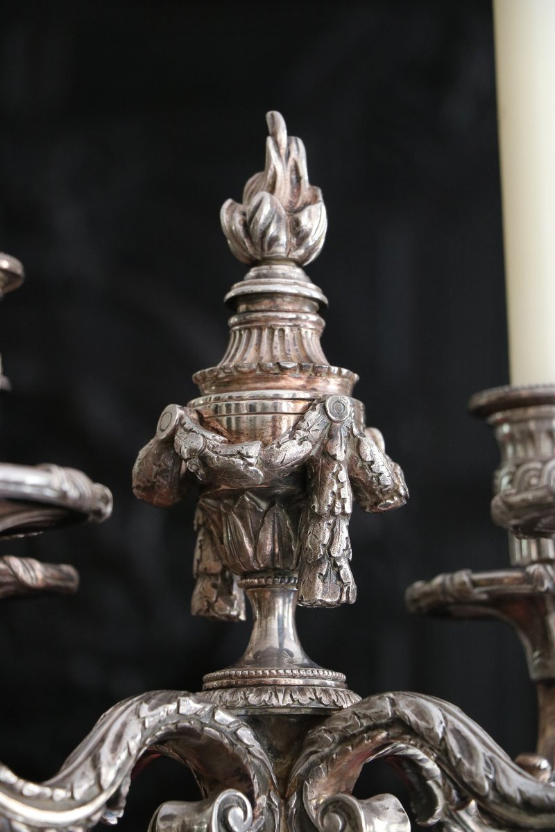 Pair Of Four-arm Plated Metal Candlesticks-photo-6