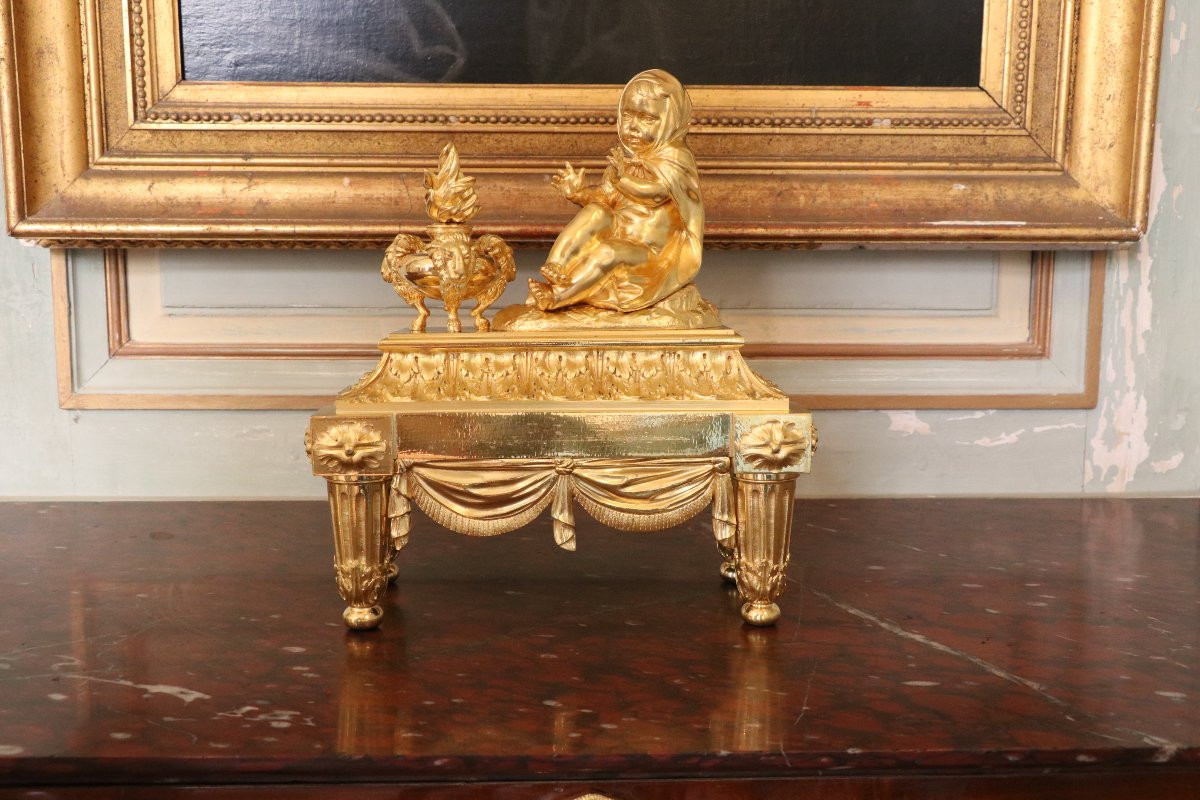 Pair Of Louis XVI Gilt Bronze Andirons-photo-2