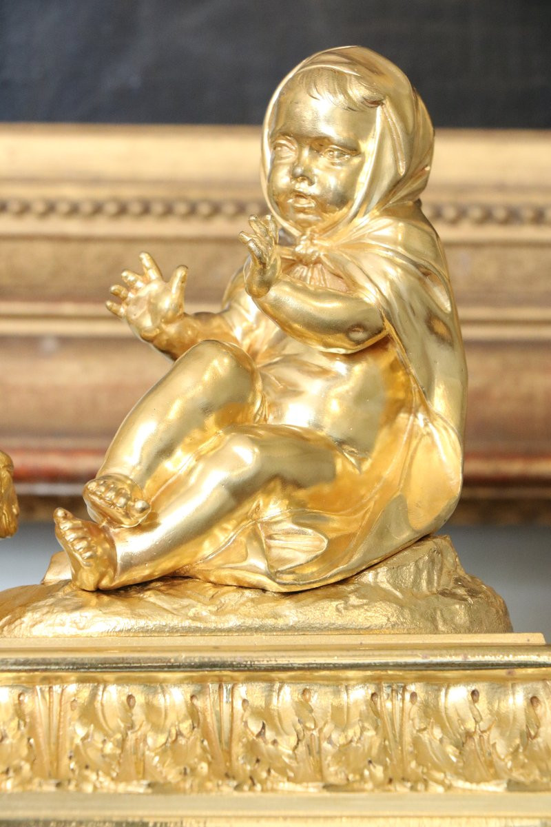 Pair Of Louis XVI Gilt Bronze Andirons-photo-3