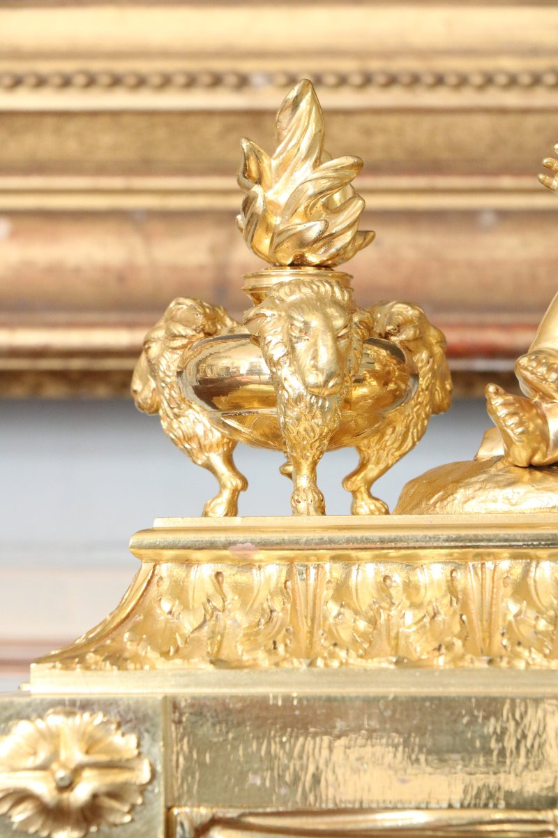 Pair Of Louis XVI Gilt Bronze Andirons-photo-4