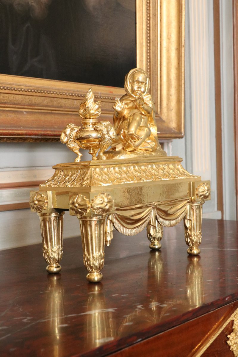 Pair Of Louis XVI Gilt Bronze Andirons-photo-1