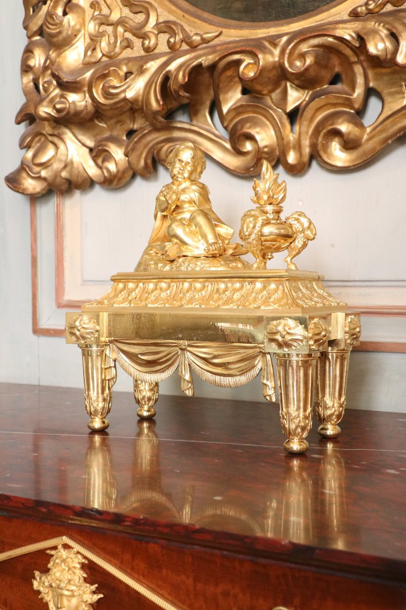 Pair Of Louis XVI Gilt Bronze Andirons-photo-2