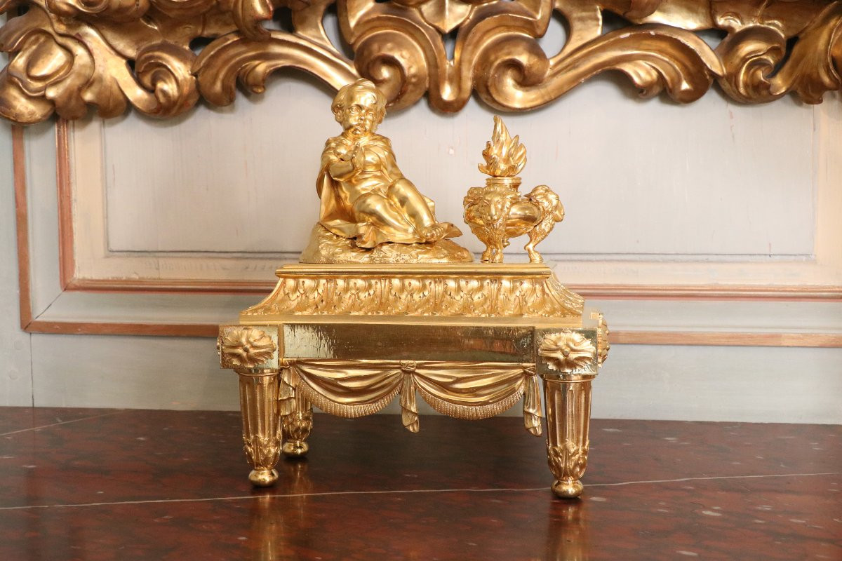 Pair Of Louis XVI Gilt Bronze Andirons-photo-3