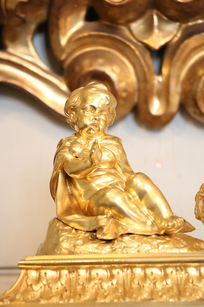 Pair Of Louis XVI Gilt Bronze Andirons-photo-4