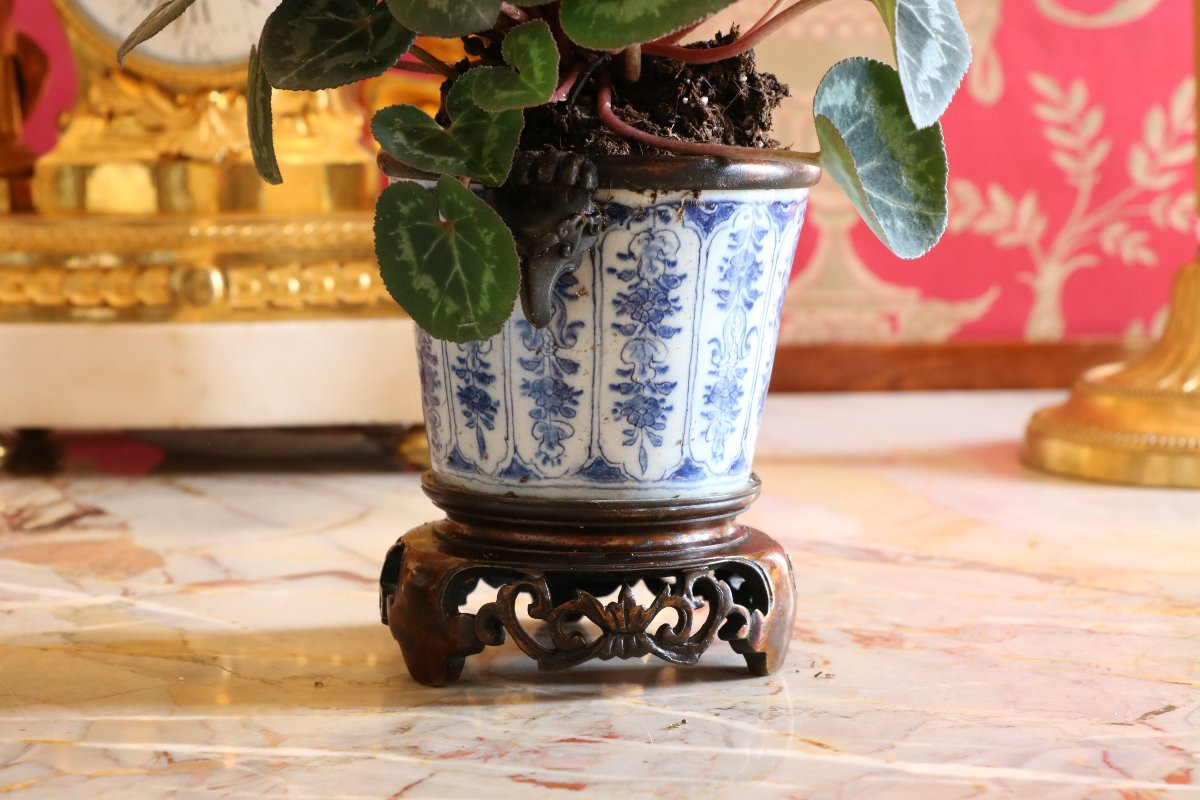 Paire De Petits Vases En Faïence De Delft Montée Sur Bronze-photo-2