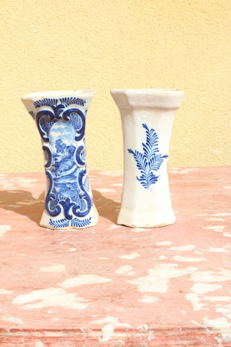 Suite De Cinq Vases En Faïence De Delft XVIIIème-photo-3