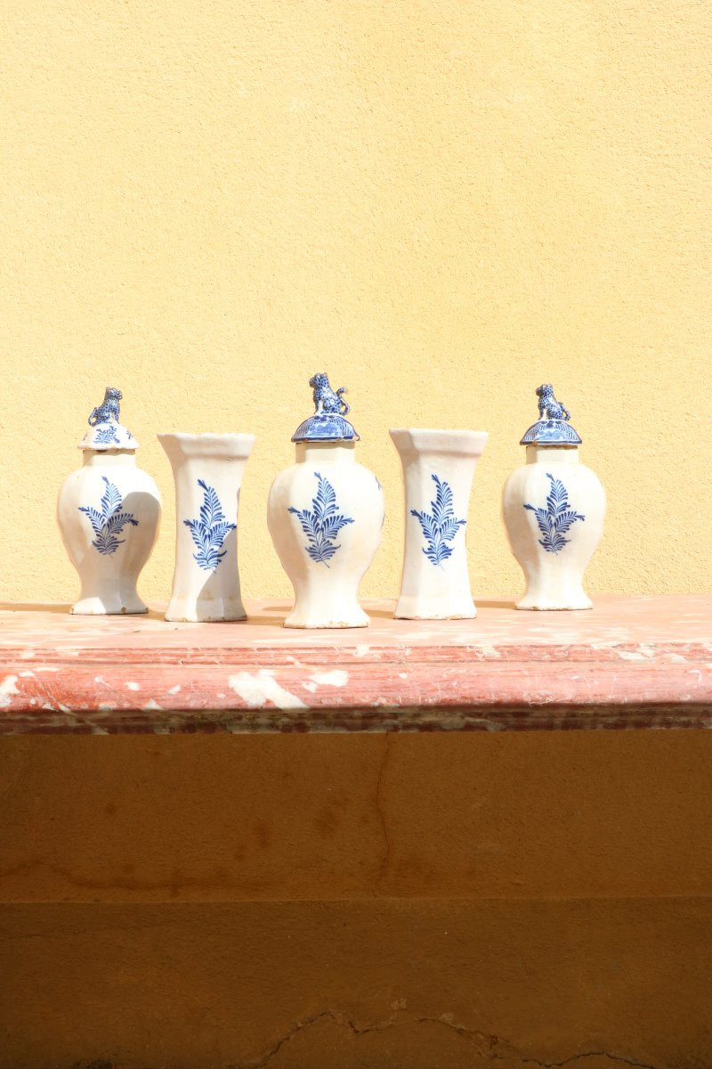 Suite De Cinq Vases En Faïence De Delft XVIIIème-photo-5