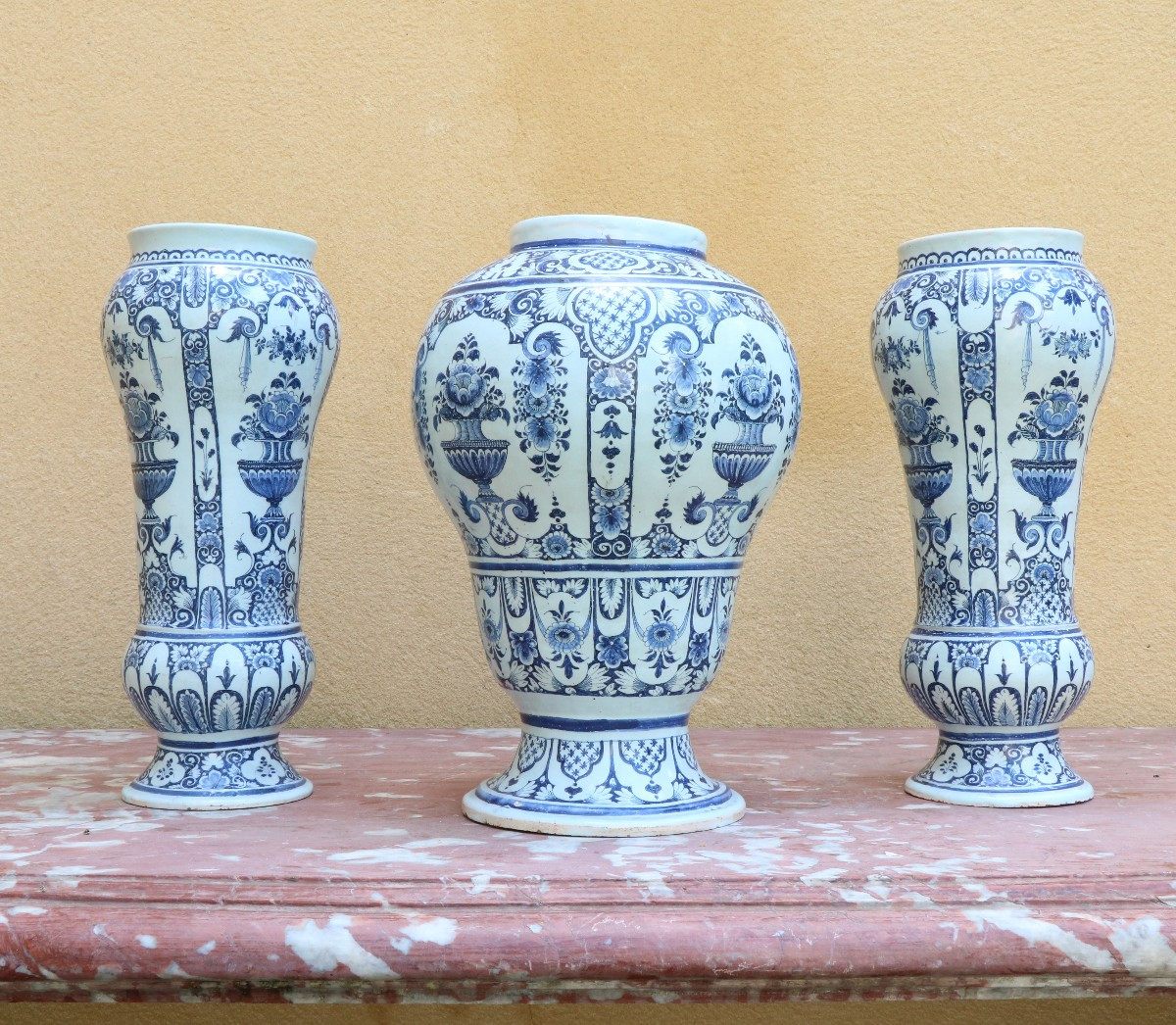 Set Of Three Rouen Earthenware Vases