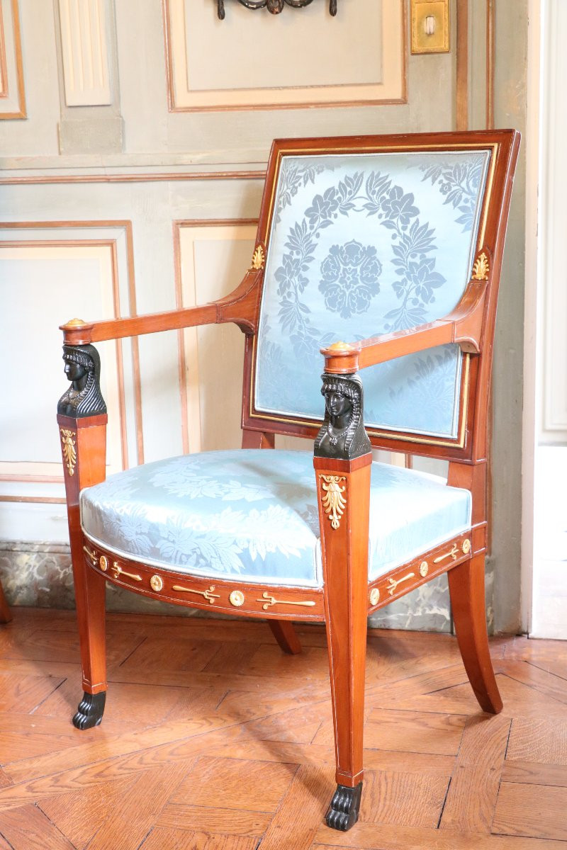 Suite de deux bergères, deux fauteuils et un canapé estampillée Demay-photo-4
