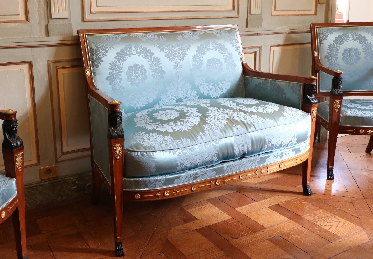 Suite de deux bergères, deux fauteuils et un canapé estampillée Demay-photo-6