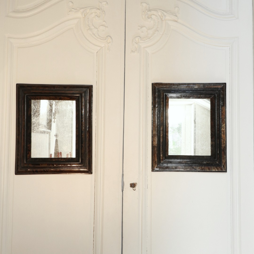 Pair Of Louis XIV Period Mirrors In Ebony Veneered With Tortoiseshell