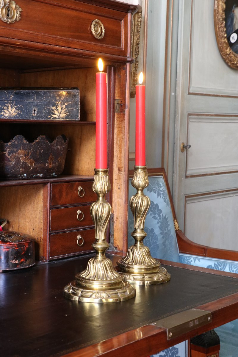 Pair Of Louis XV Period Gilt Bronze Candlesticks-photo-2