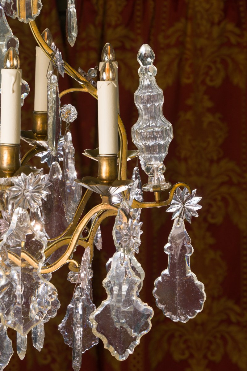 Lustre Cage Louis XV à Neuf Bras De Lumières En Bronze Doré -photo-2
