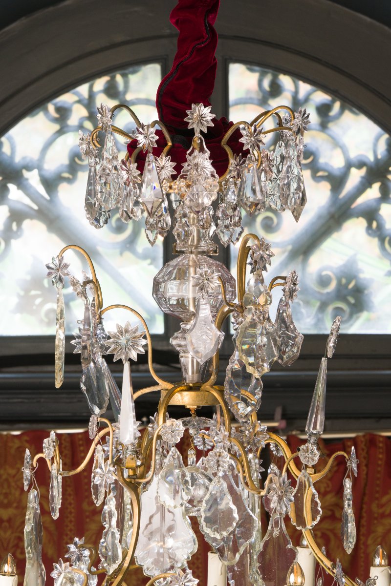 Lustre Cage Louis XV à Neuf Bras De Lumières En Bronze Doré -photo-3