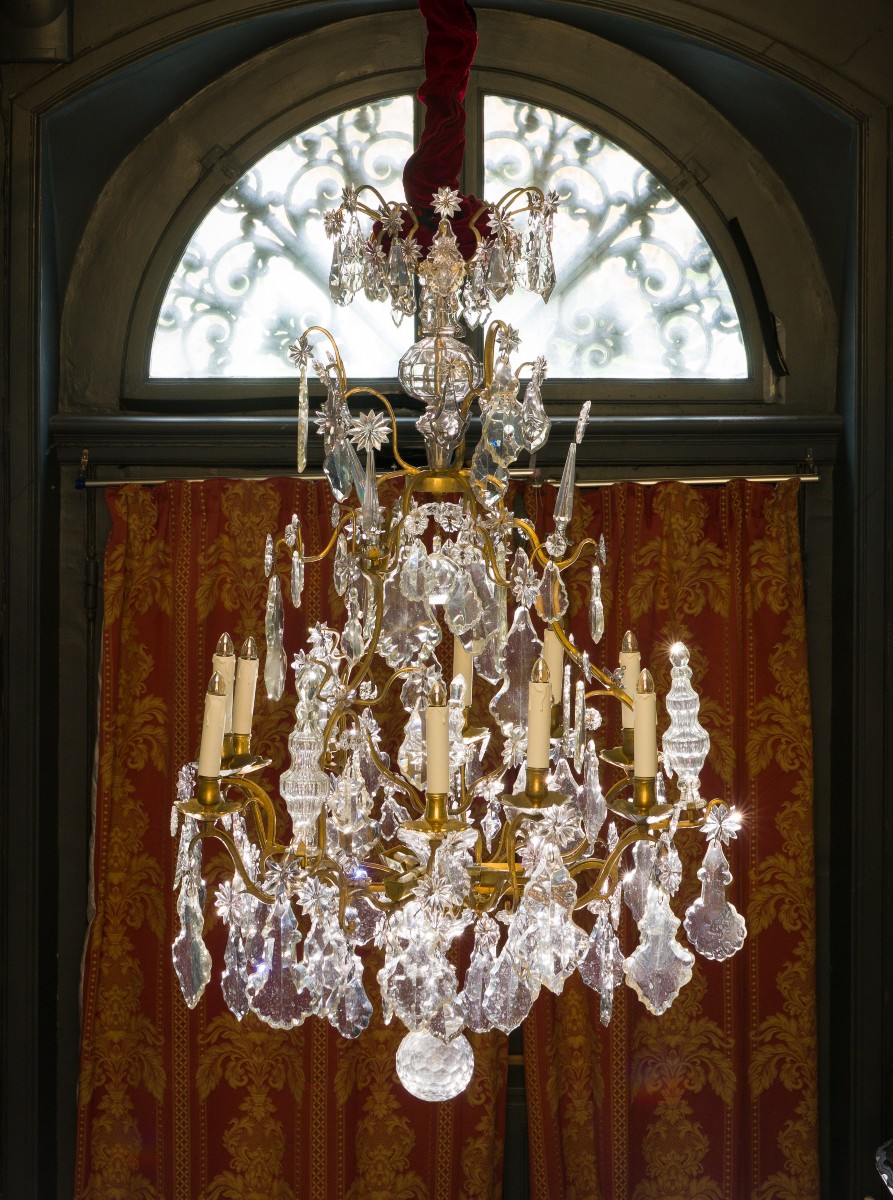 Lustre Cage Louis XV à Neuf Bras De Lumières En Bronze Doré -photo-1
