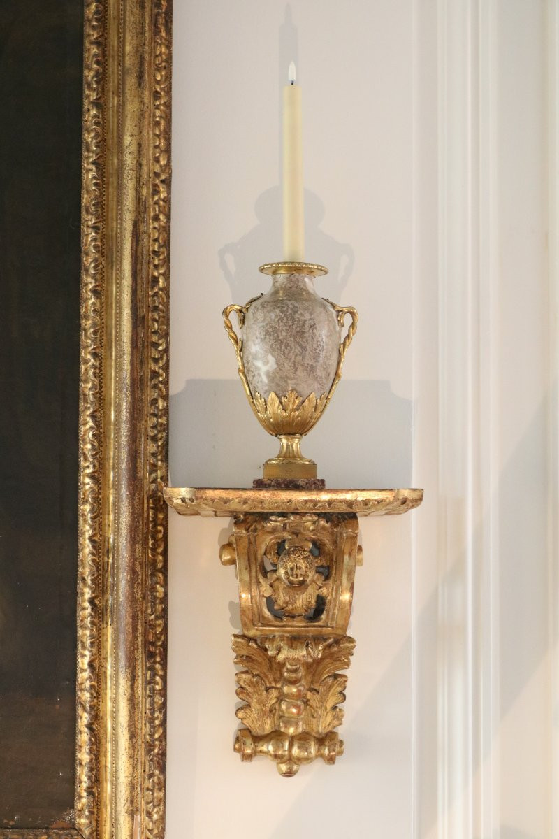 Paire de consoles en bois doré et sculpté d'époque Louis XIV-photo-2