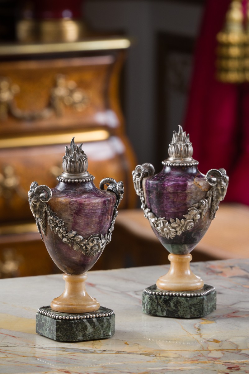 Pair Of Fire Pots Made Of Fluorite