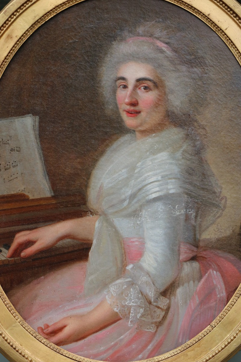Attribué à Jean-François Marie Bellier (1745-1836) "Portrait d'une pianiste"-photo-1