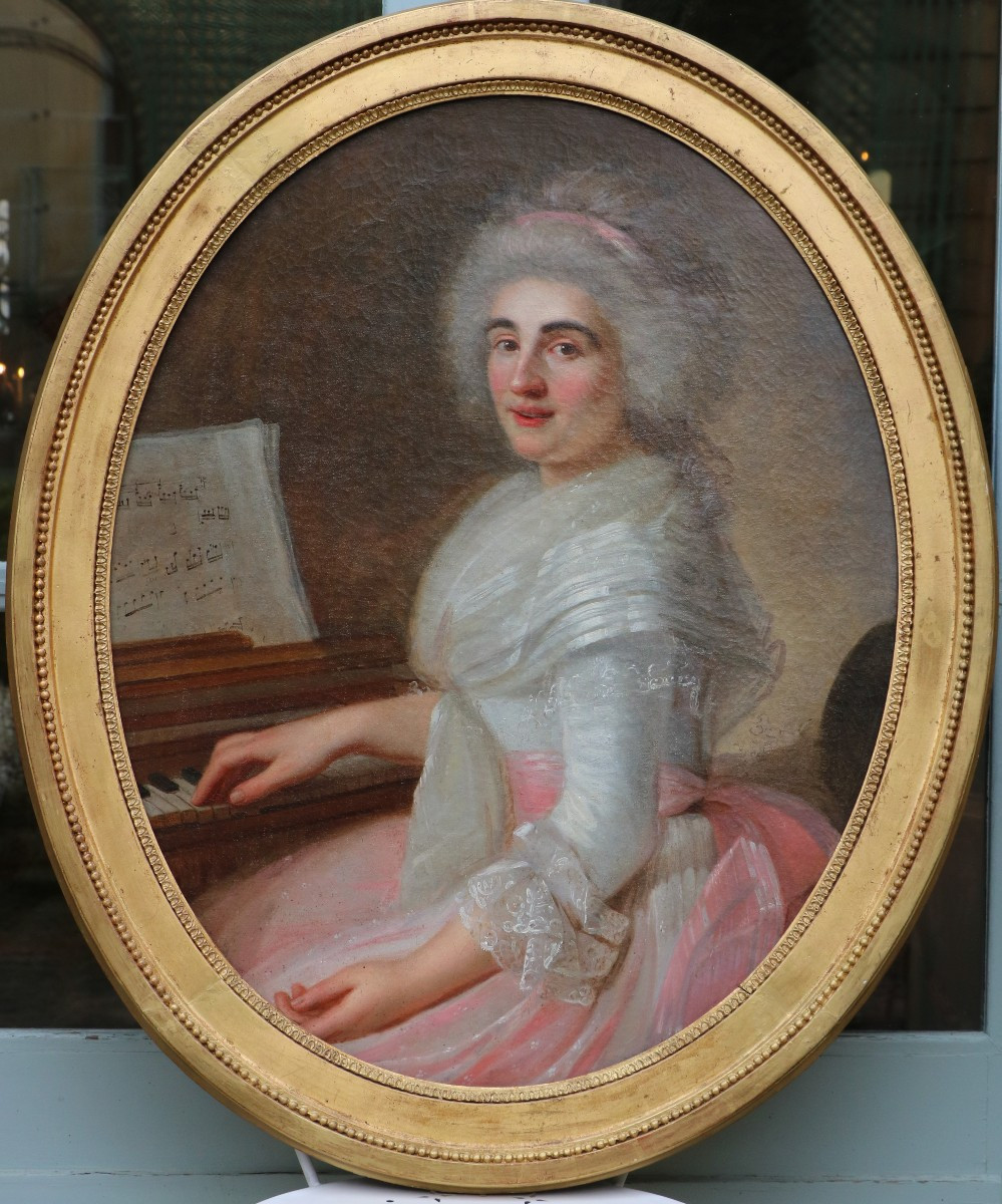 Attribué à Jean-François Marie Bellier (1745-1836) "Portrait d'une pianiste"