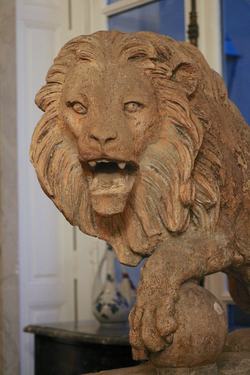 Pair Of Terracotta Lions-photo-3