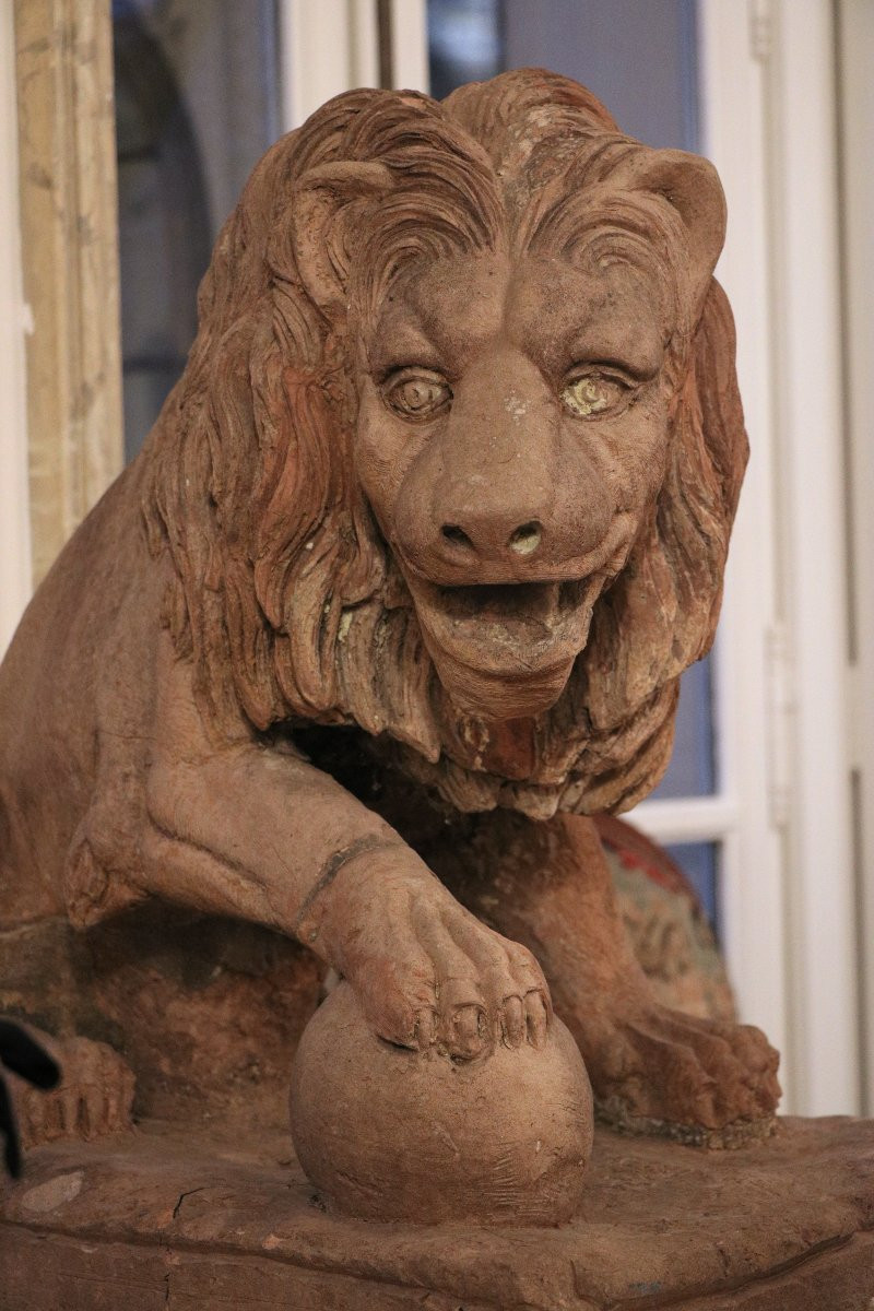 Pair Of Terracotta Lions-photo-4