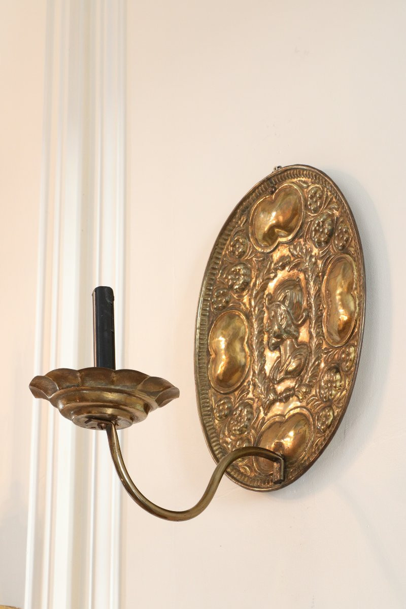 Pair Of Repoussé Brass Reflectors-photo-3