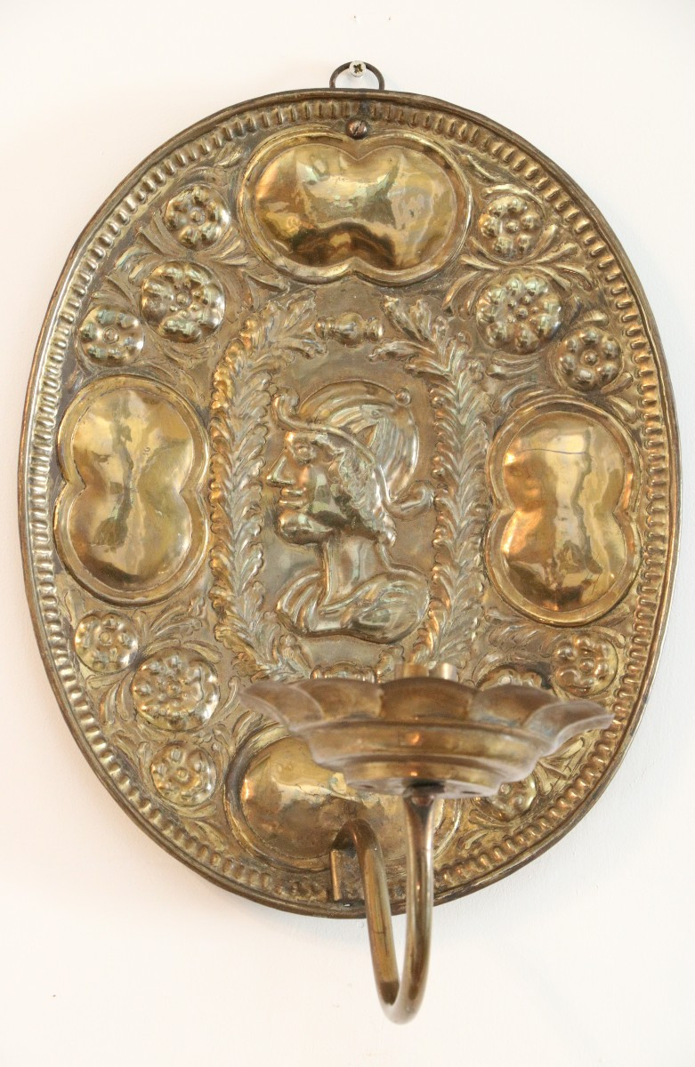 Pair Of Repoussé Brass Reflectors