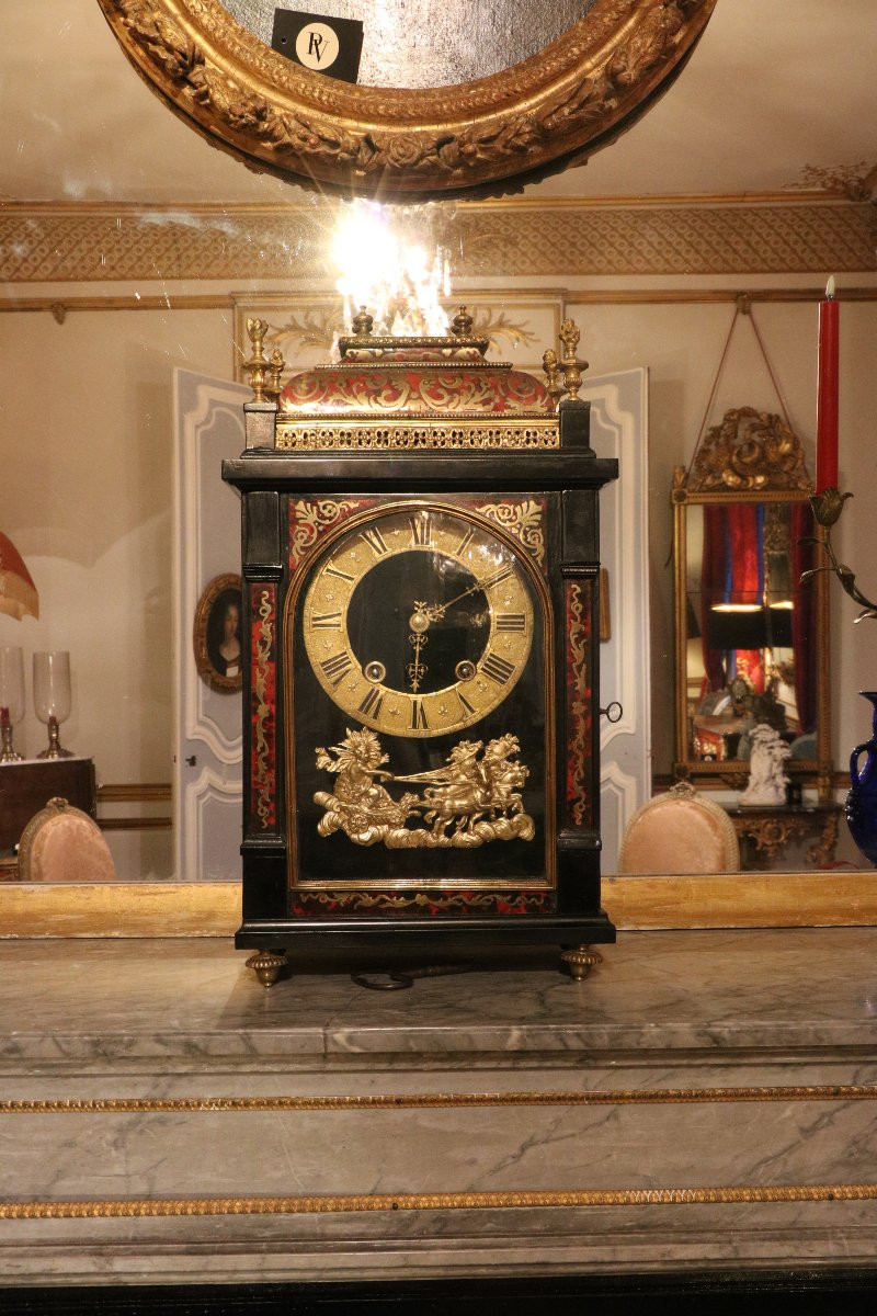 Religious Clock In Red Tortoiseshell And Brass Inlay, From The Louis XIV Period.-photo-2