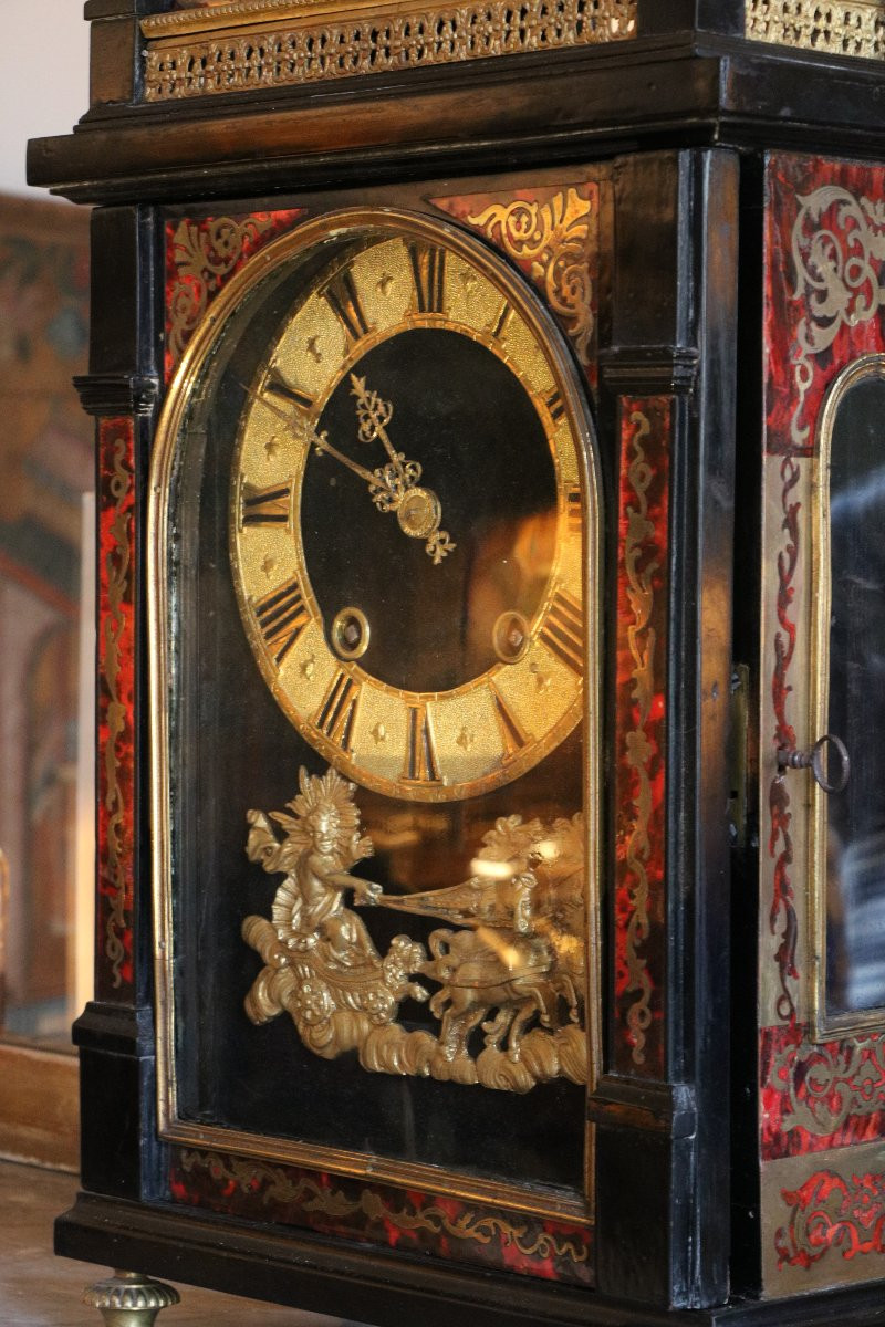 Religious Clock In Red Tortoiseshell And Brass Inlay, From The Louis XIV Period.-photo-3