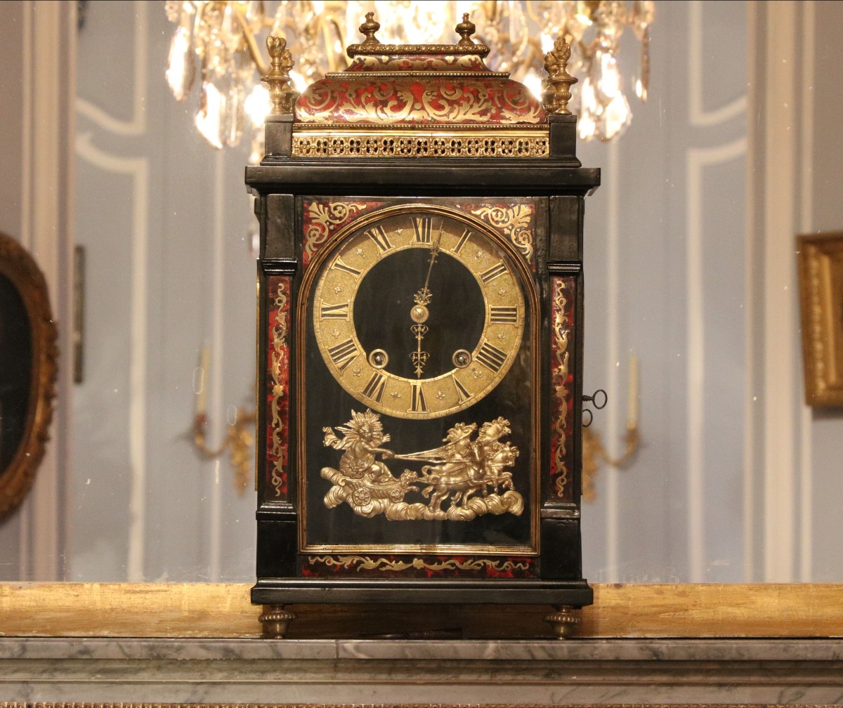 Religious Clock In Red Tortoiseshell And Brass Inlay, From The Louis XIV Period.