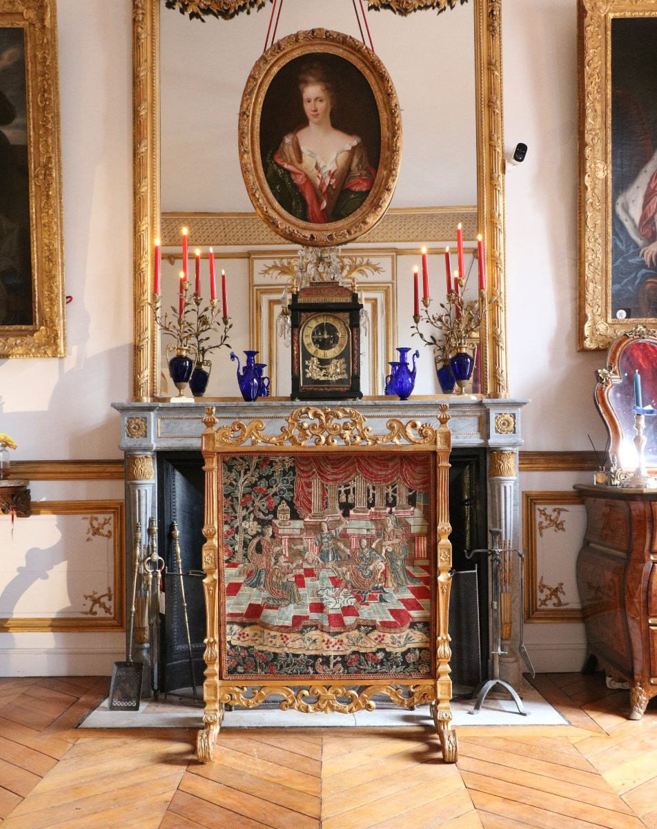 Ecran de cheminée en bois d'époque Louis XIV-photo-2