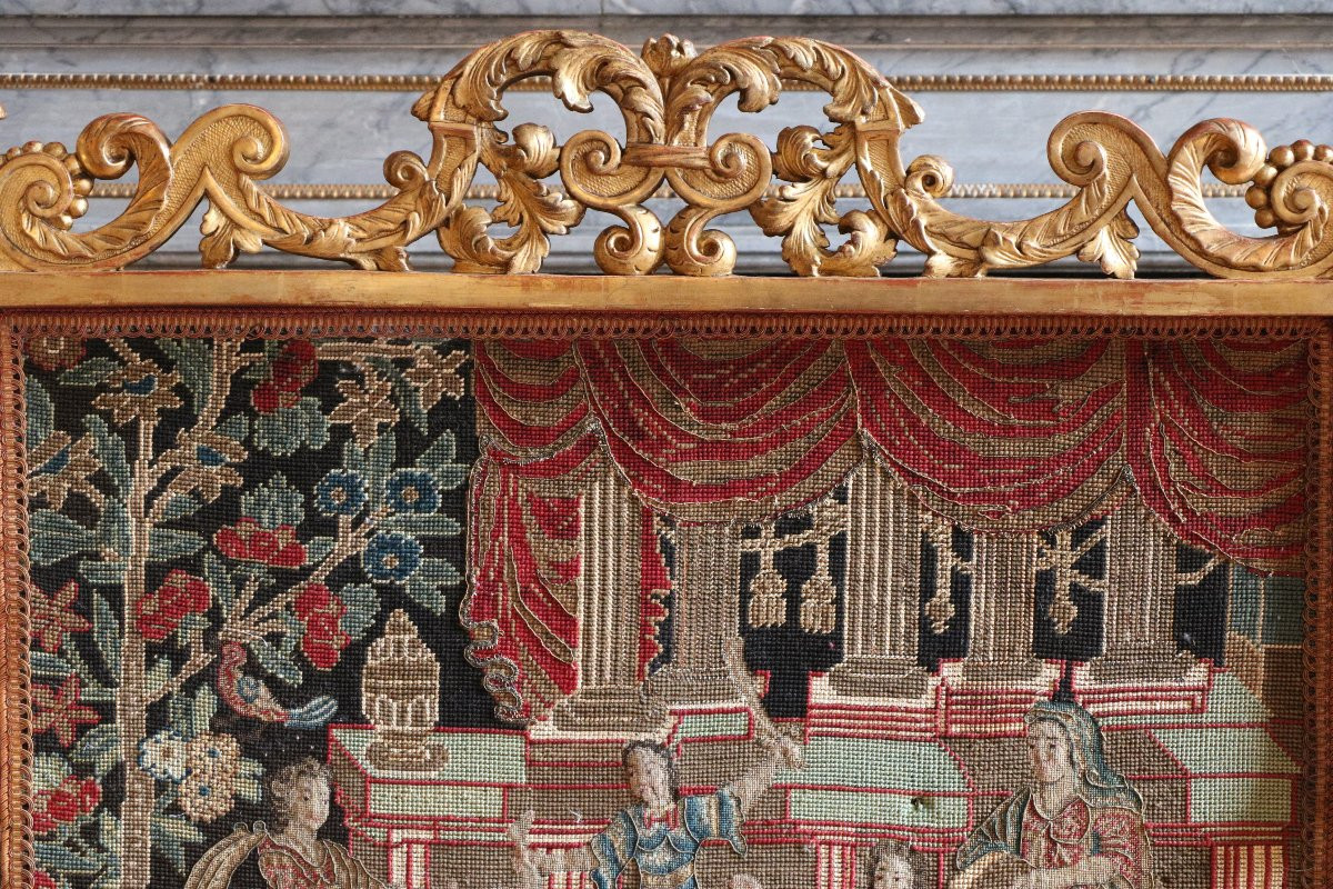 Ecran de cheminée en bois d'époque Louis XIV-photo-1