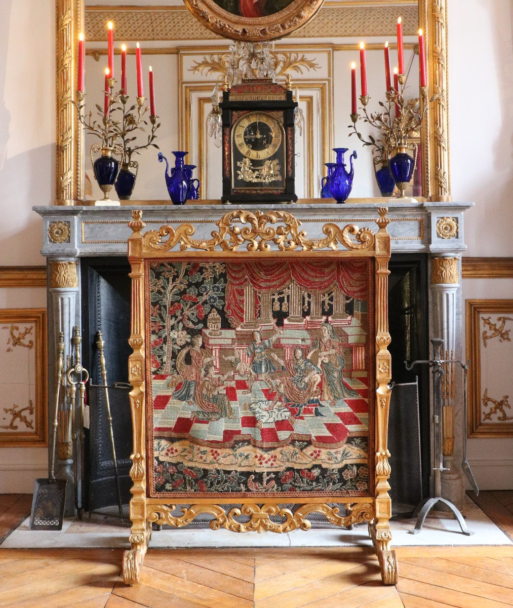 Ecran de cheminée en bois d'époque Louis XIV