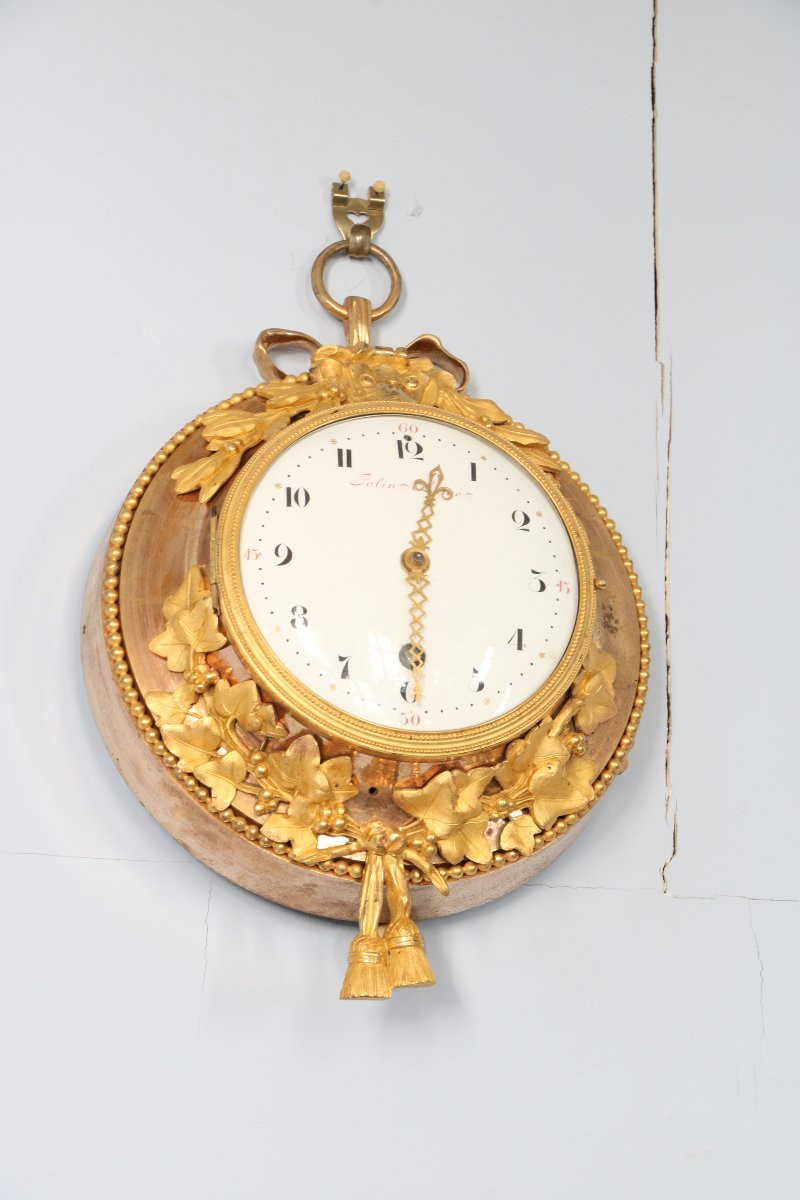 Bullseye Clock In Chased And Gilded Bronze-photo-2