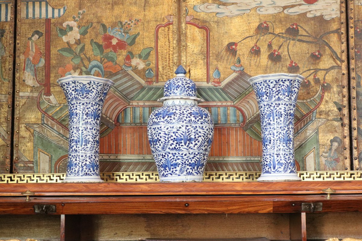 Set Of Three Delftware Vases