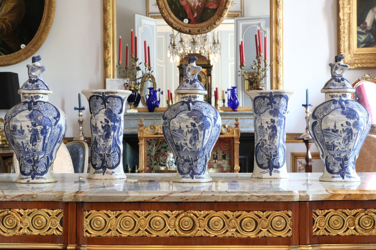 Set Of Five Delftware Vases