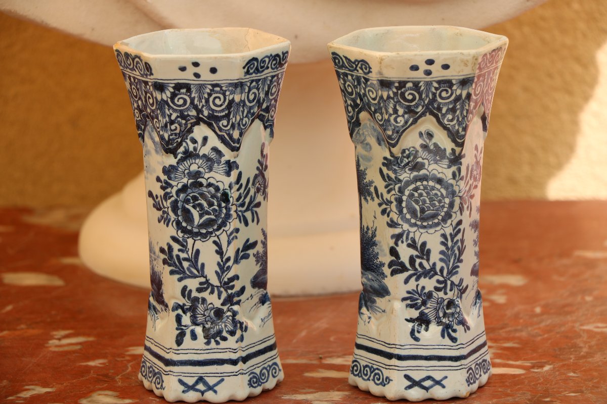 Suite de quatre vases en faïence de Delft-photo-3