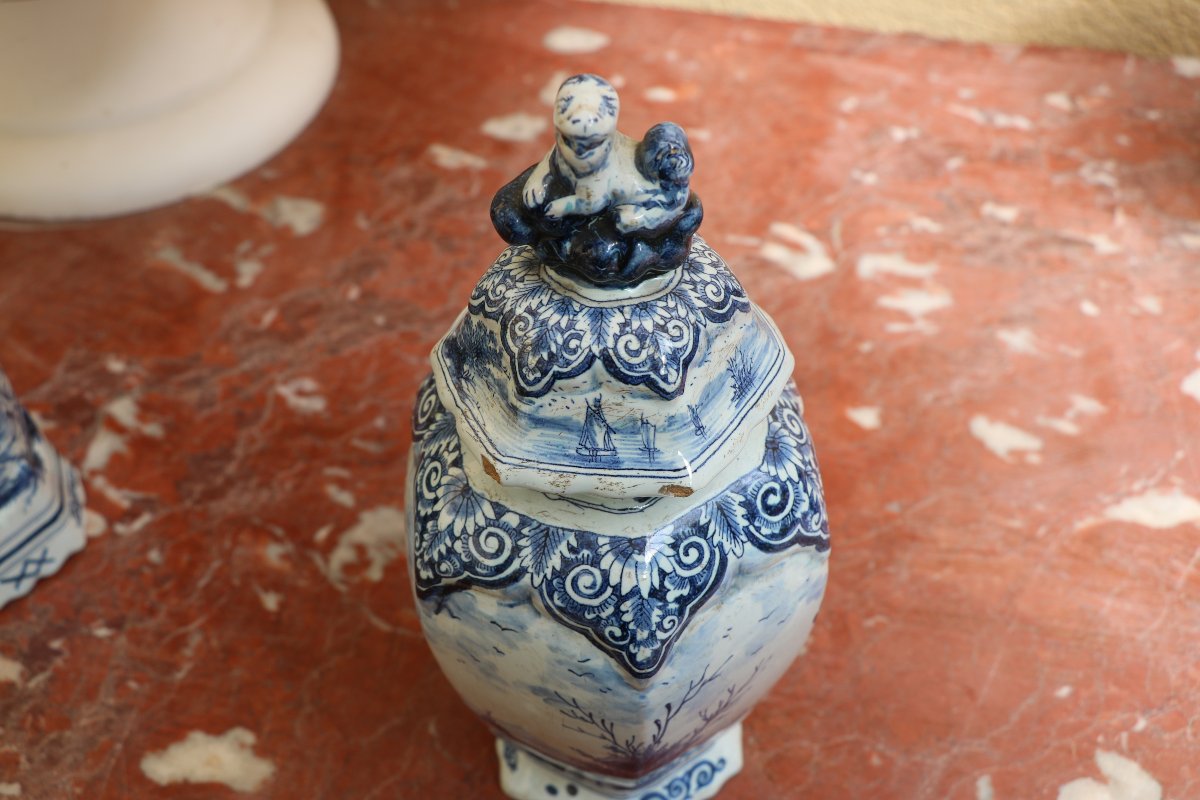 Suite de quatre vases en faïence de Delft-photo-3