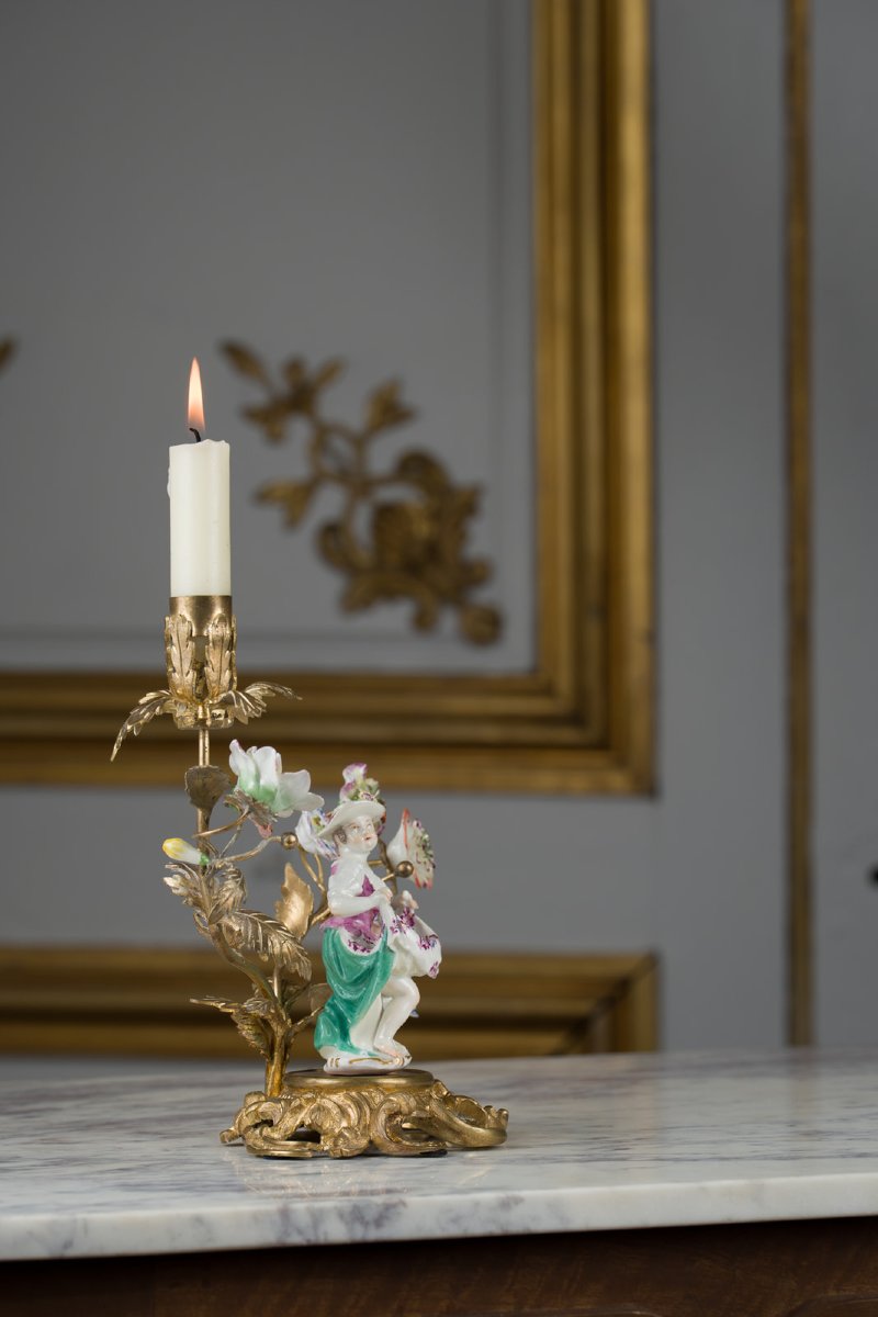 Louis XV-style Meissen Porcelain Candleholder-photo-2