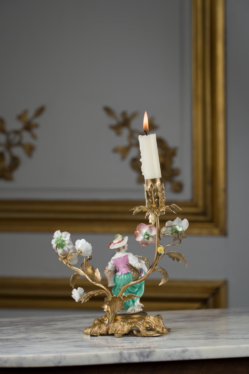 Louis XV-style Meissen Porcelain Candleholder-photo-3